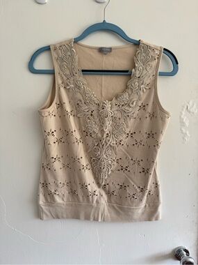per una Beige Sleeveless Embroidered Tank Top